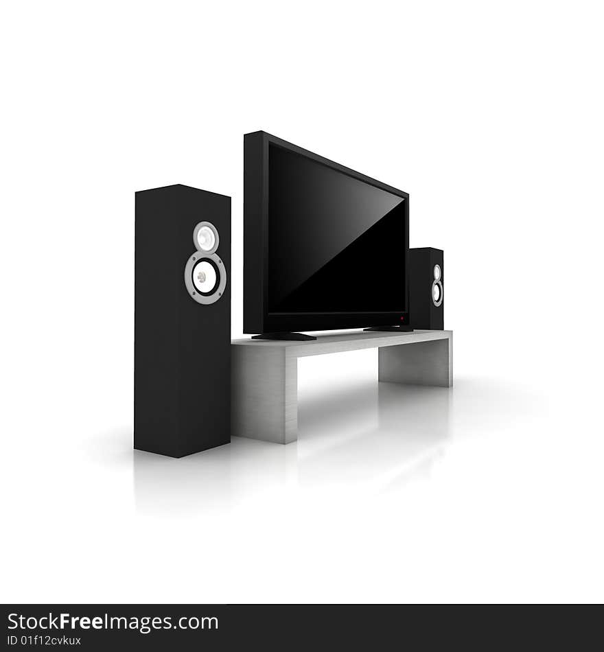 Home theater / high definition television with speakers - isolated 3d render