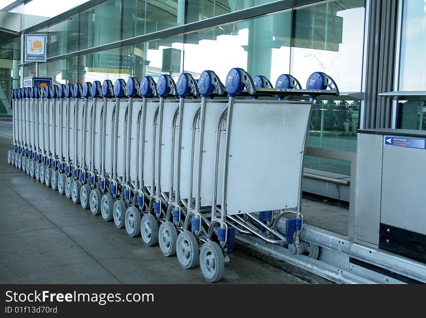 Carts for luggage on the sidewalk