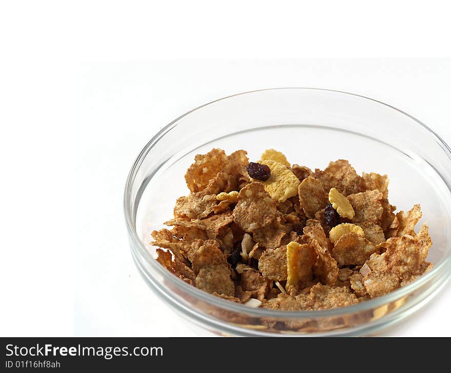 Delicious muesli in a glanse dish. Delicious muesli in a glanse dish