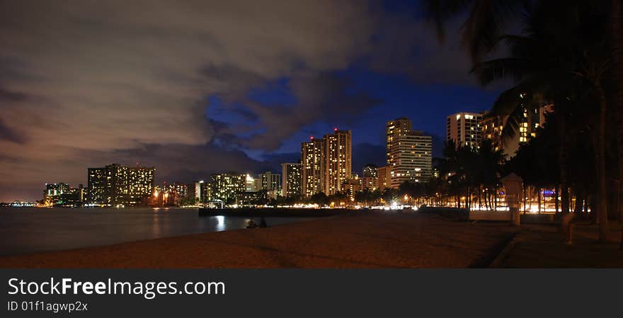 Queens Beach area of Waikiki, just after Sunset. Queens Beach area of Waikiki, just after Sunset