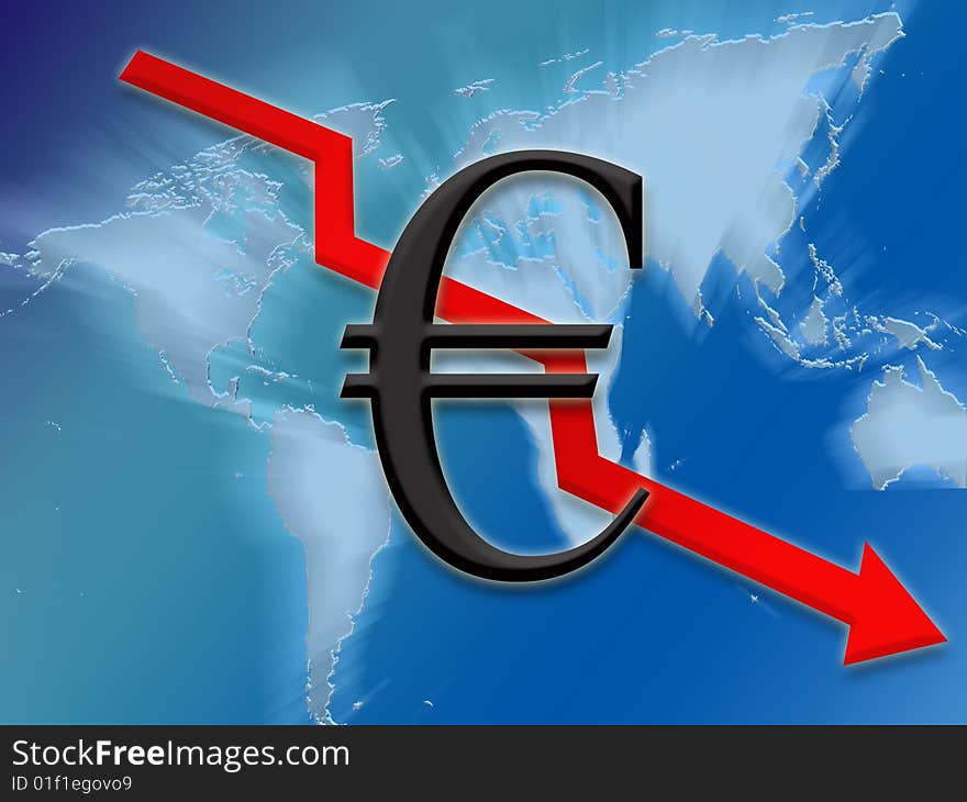 Euro symbol finance going down globally background illustration. Euro symbol finance going down globally background illustration