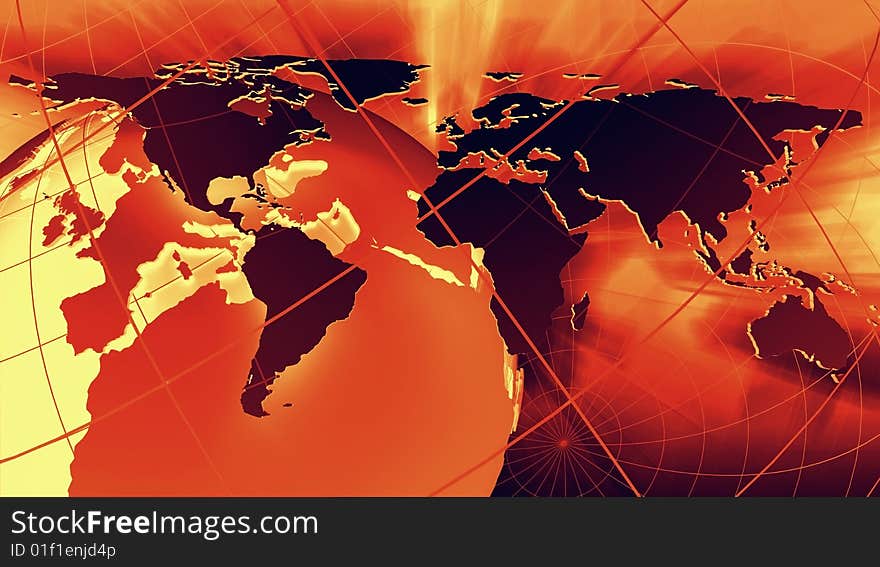 3D Rendered illustration of an earth globe showing Europe, and a world atlas, in an abstract composition. 3D Rendered illustration of an earth globe showing Europe, and a world atlas, in an abstract composition