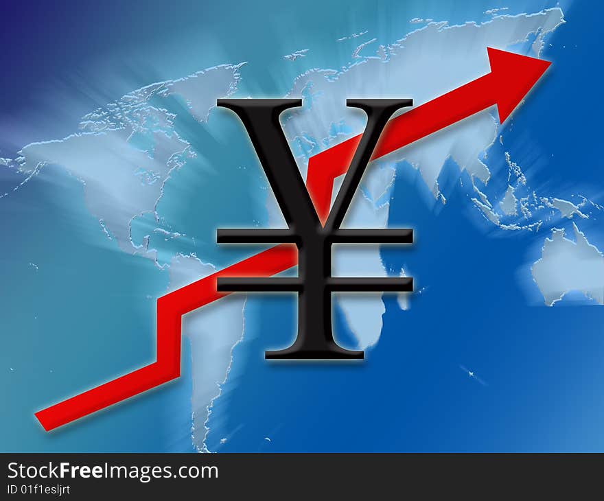 Yen symbol finance going up globally background illustration. Yen symbol finance going up globally background illustration