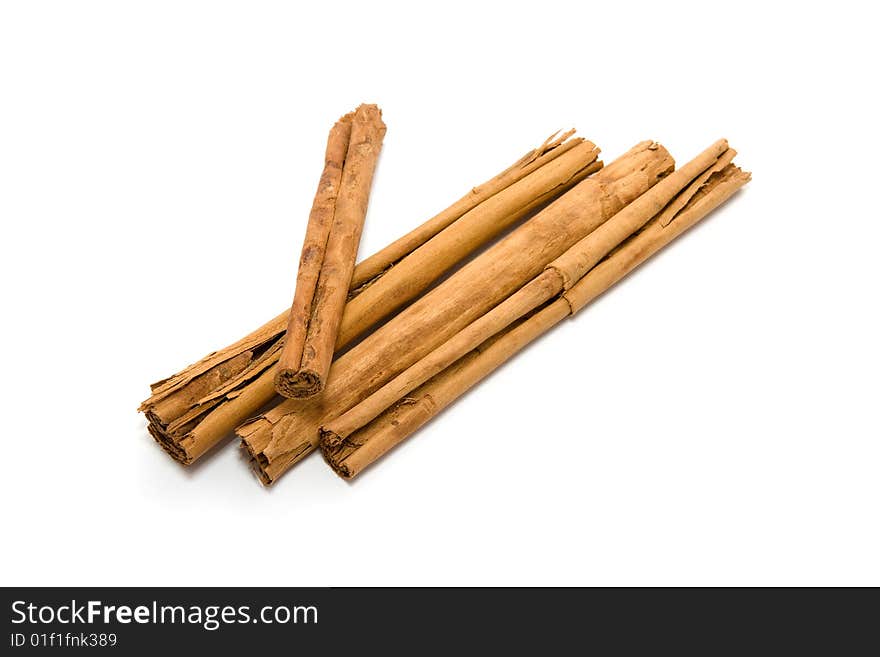 Cinnamon sticks on plain white background