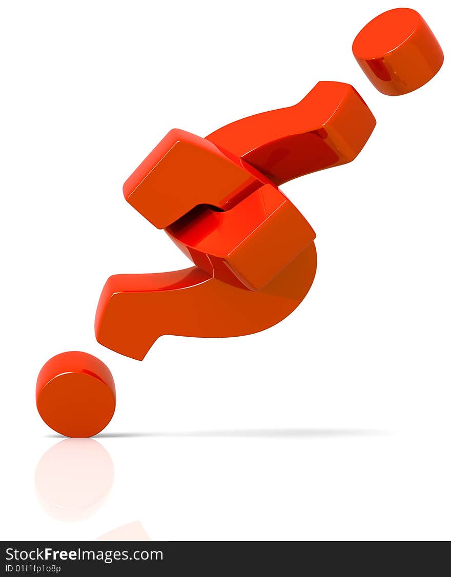 3D rendered illustration of two question marks forming a link. 3D rendered illustration of two question marks forming a link