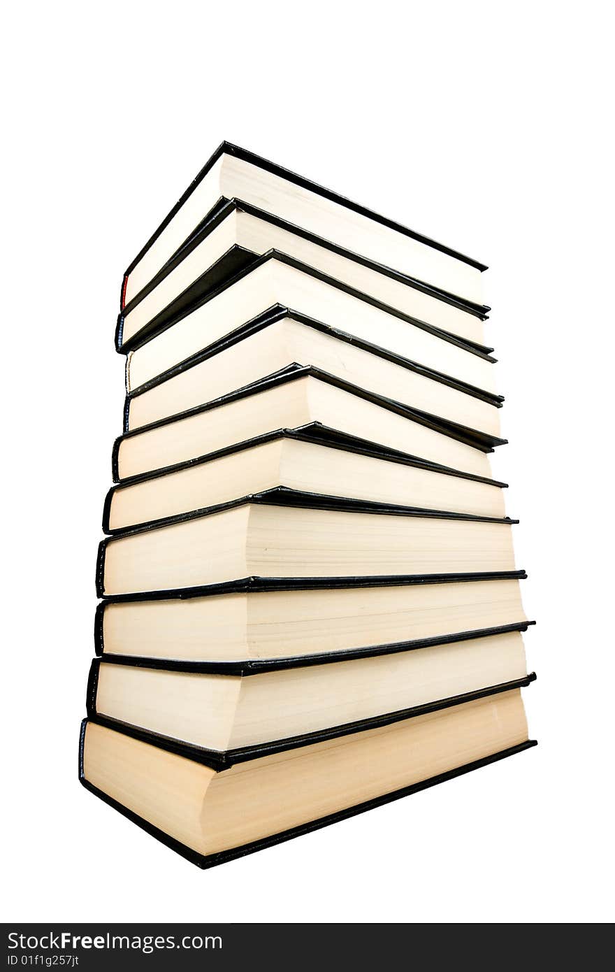 Stack of black  books isolated on the white background.