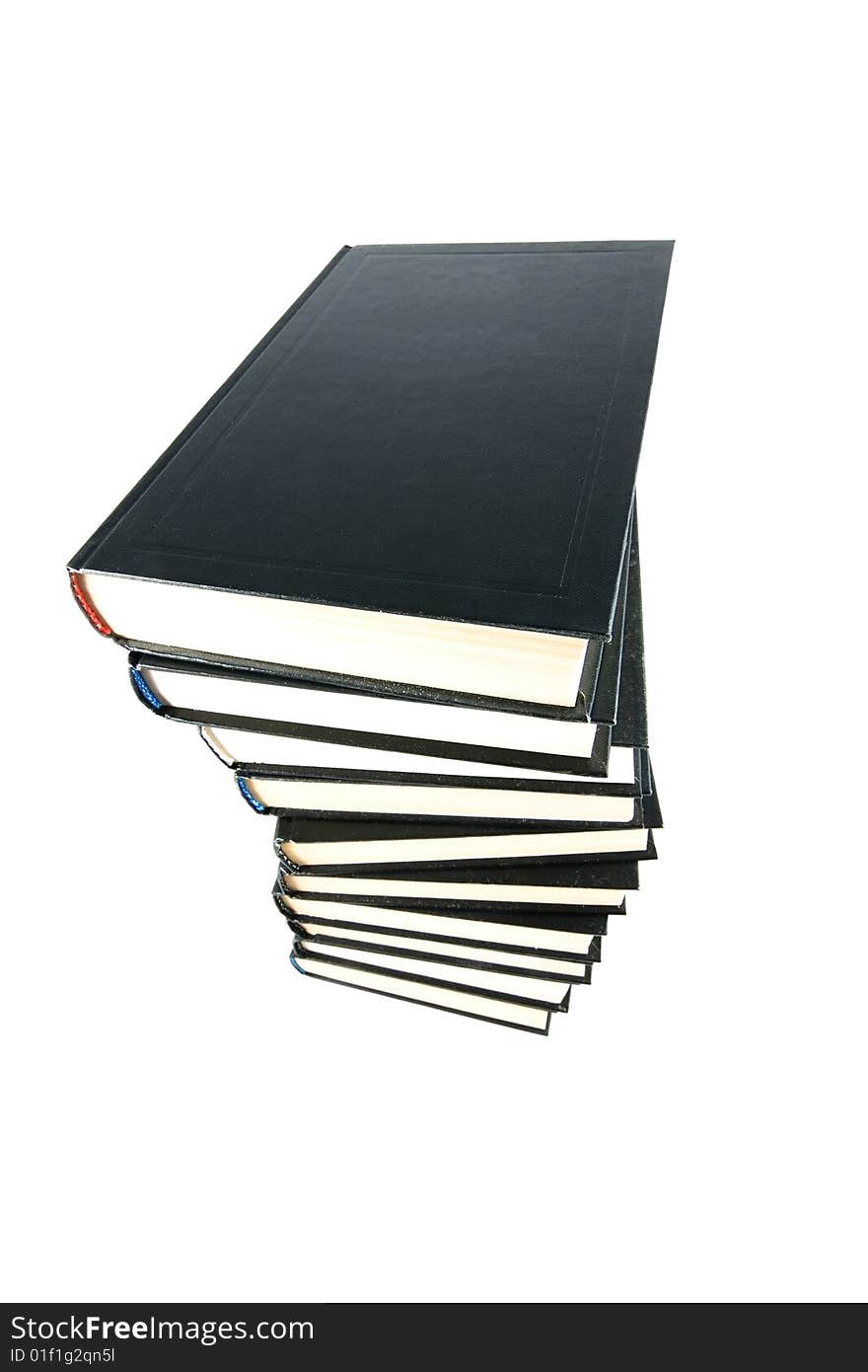 Stack of black  books isolated on the white background.