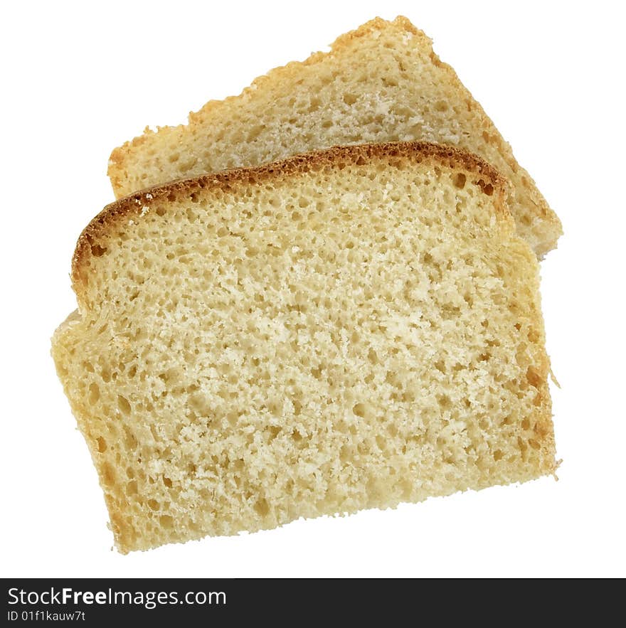 Two slices of wheat bread isolated over white background. Two slices of wheat bread isolated over white background