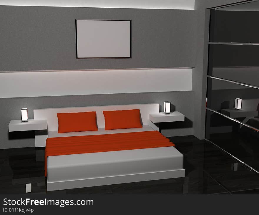 Modern scene of bedroom interior 3D