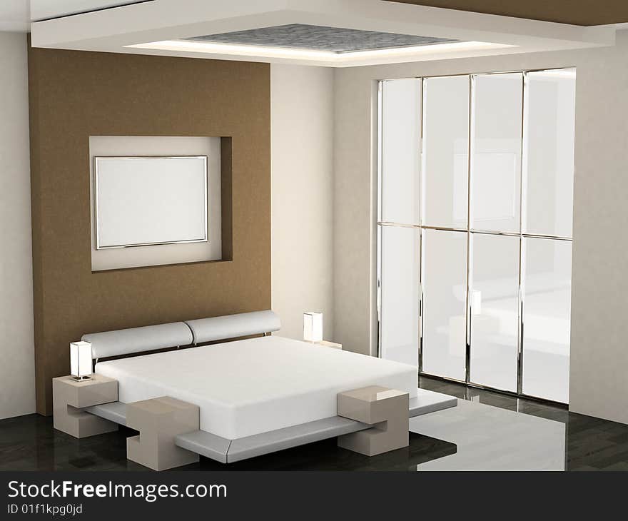 Modern scene of bedroom interior 3D