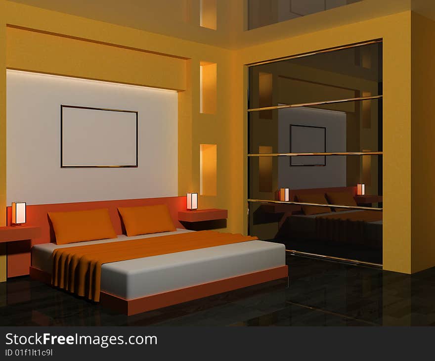 Modern scene of bedroom interior 3D