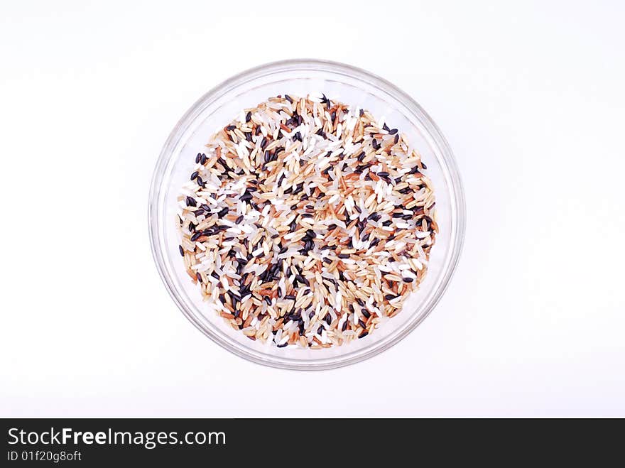 A bowl of blended rice on white