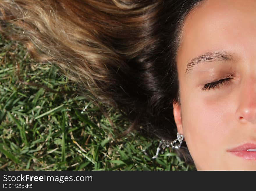 Sweet woman rest on the grass. Sweet woman rest on the grass