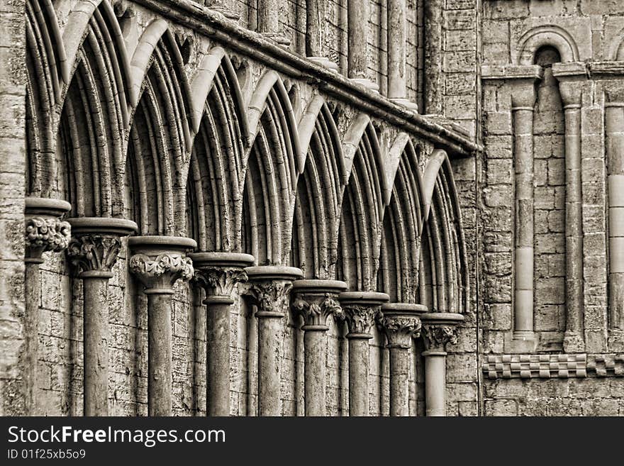 Gothic arches at the front tower of Ely Cathedral, Cambridgeshire, England