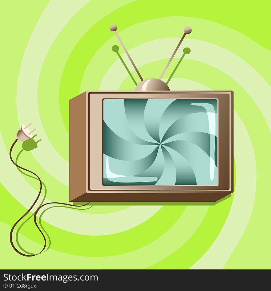 Vector retro television receiver image with green background