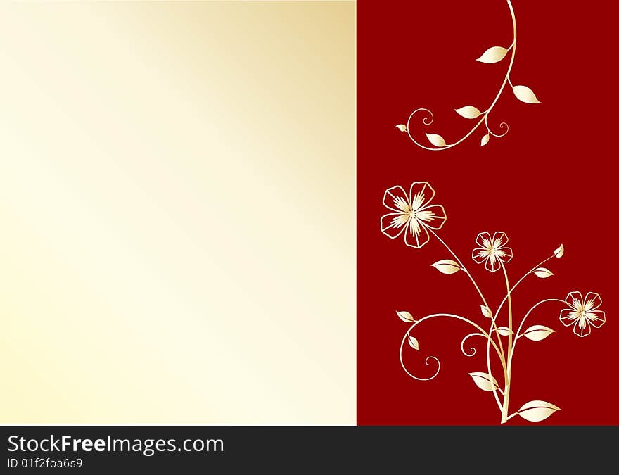 Gold and red floral background with golden flowers. Gold and red floral background with golden flowers