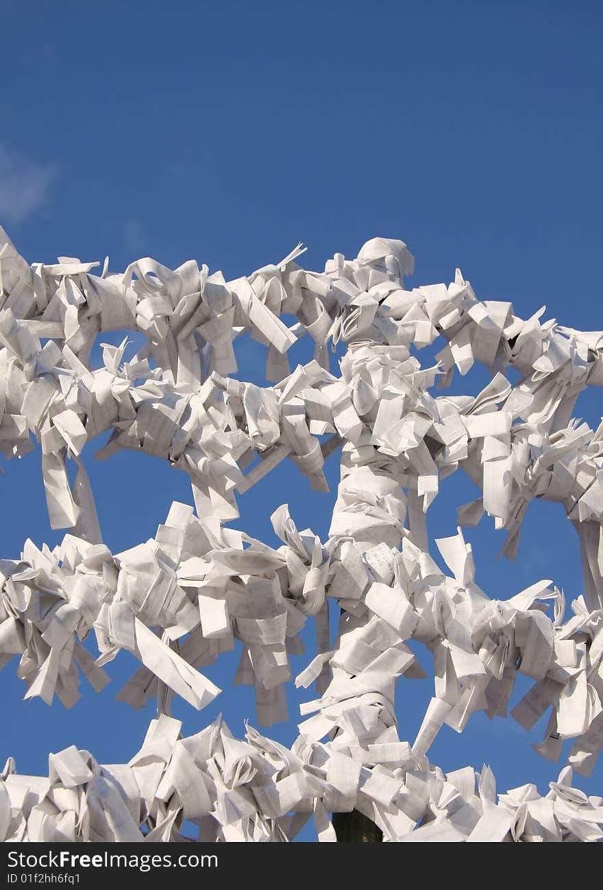 Japanese new year fortunes (Omikuji) tied to the fence of Heian Jingu.
Kyoto, Japan. Japanese new year fortunes (Omikuji) tied to the fence of Heian Jingu.
Kyoto, Japan