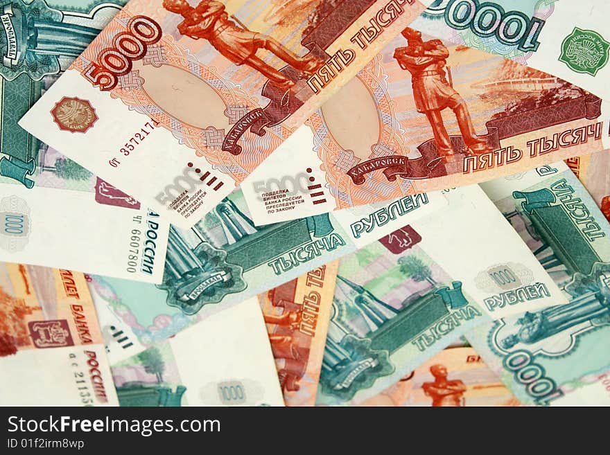 The Russian bank notes, roubles; background