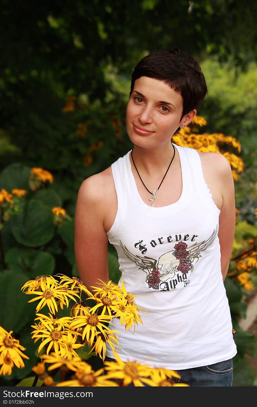 Girl with yellow flowers