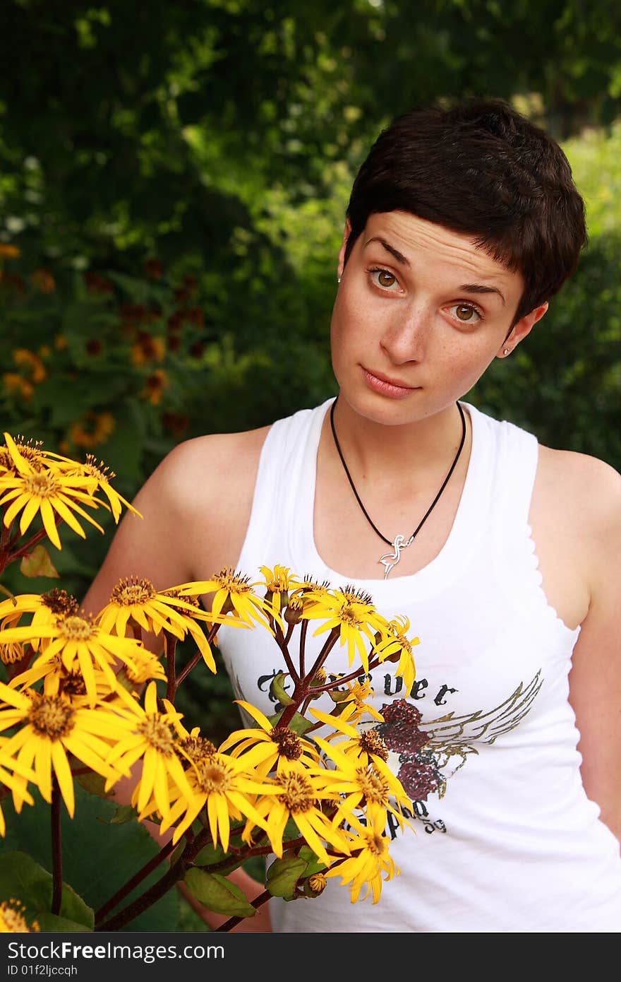 Girl with yellow flowers