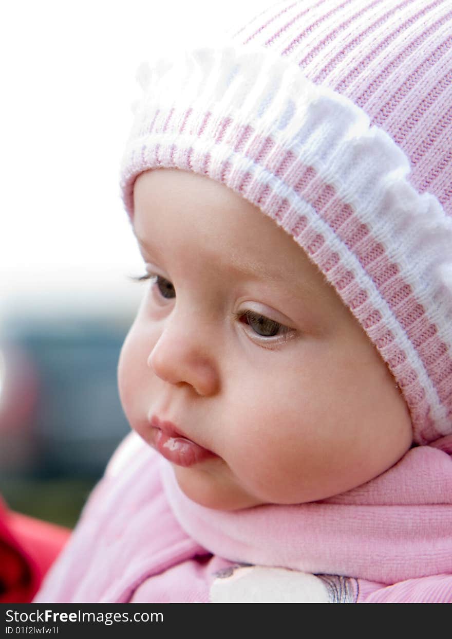 Little baby outdoors - face close-up