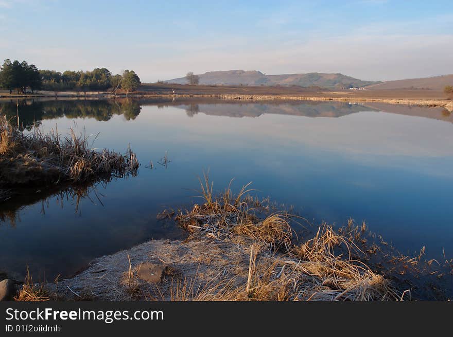 Rural dam in the White Mountain area of teh Drakensberg Mountains