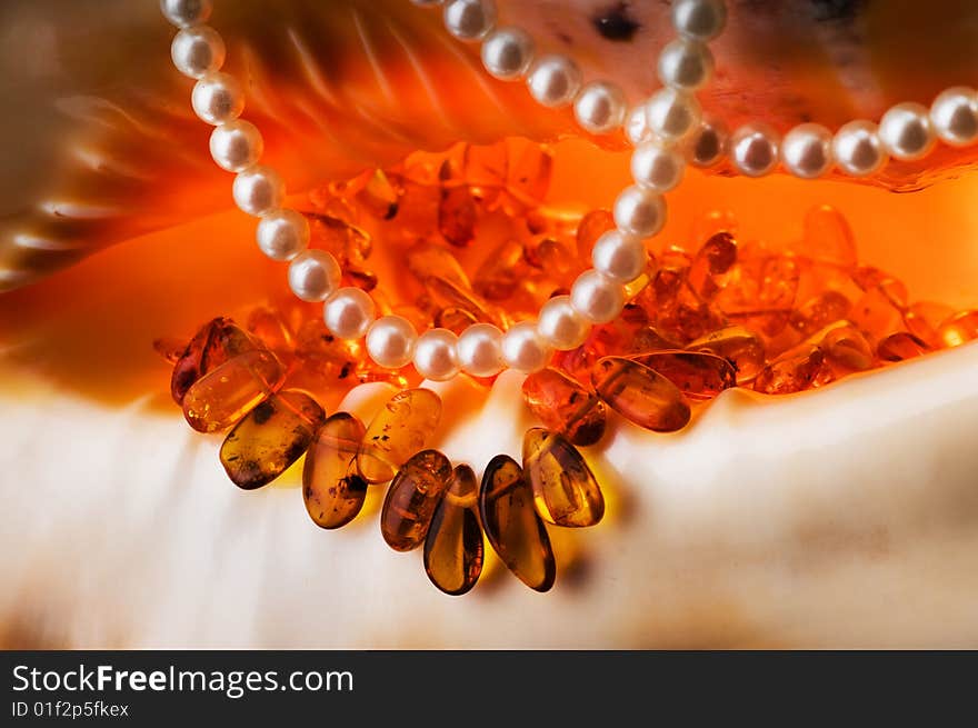 Costume Jewellery - Amber And Pearls.