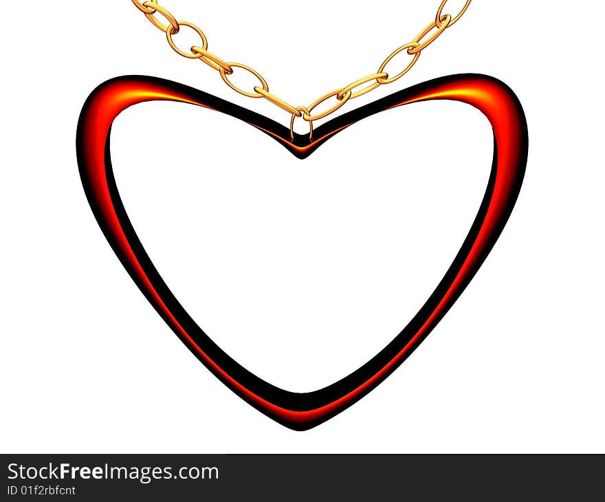 The image of a medallion on a chain in the form of red heart.