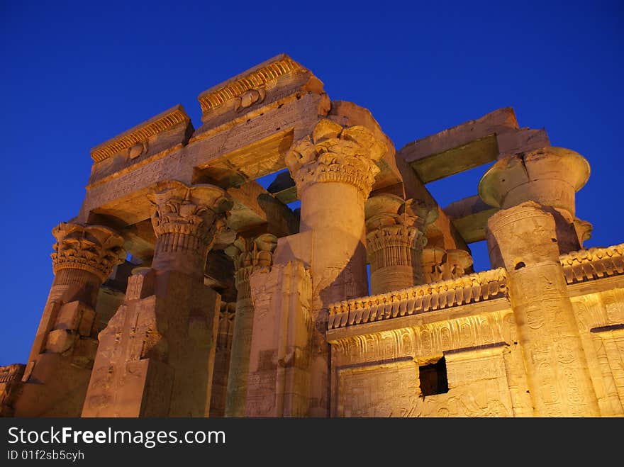 Temple of Kom Ombo at dusk, Located in Aswan Egypt