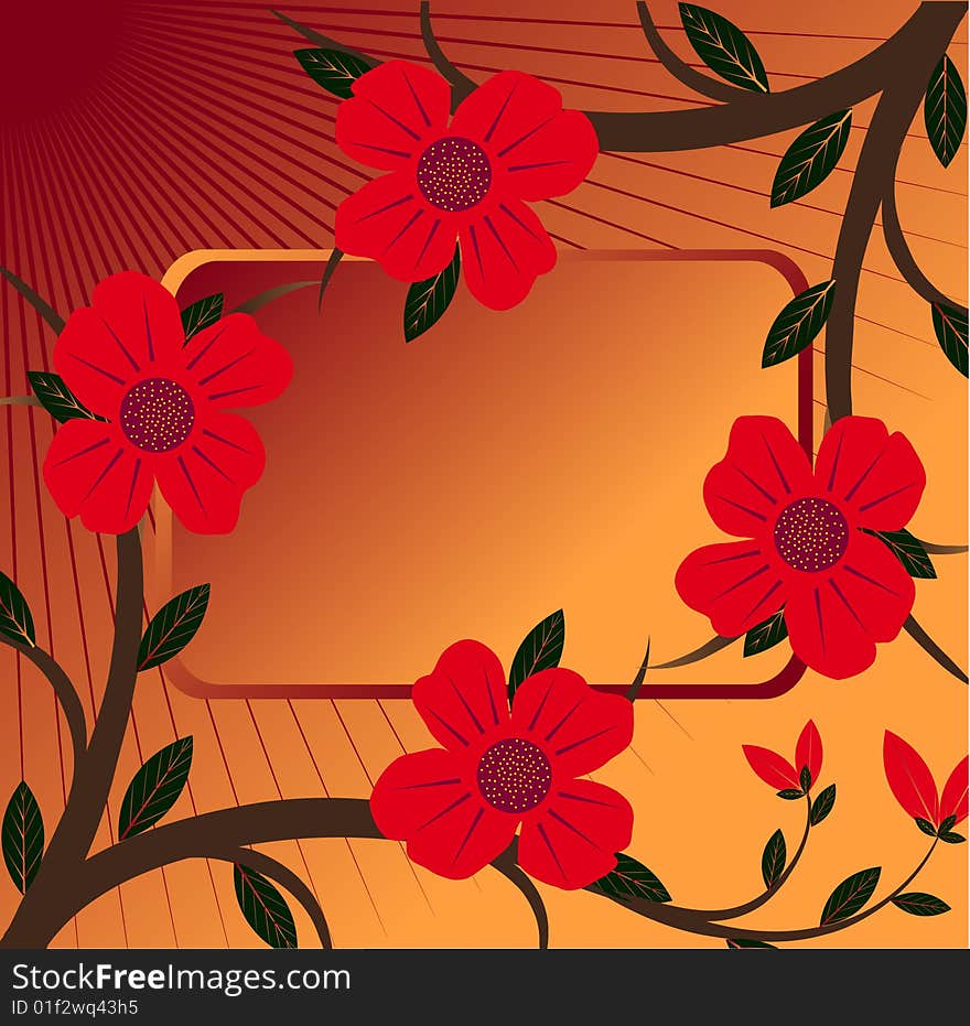 Floral frame with flowers in the Japanese style