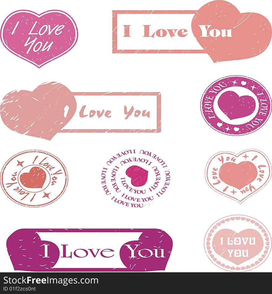 Vector illustration Valentine, postal stamps, heart, red. Vector illustration Valentine, postal stamps, heart, red