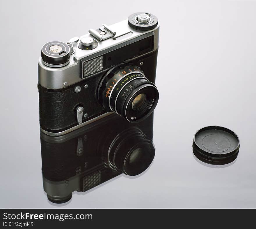 Old reflex photo camera