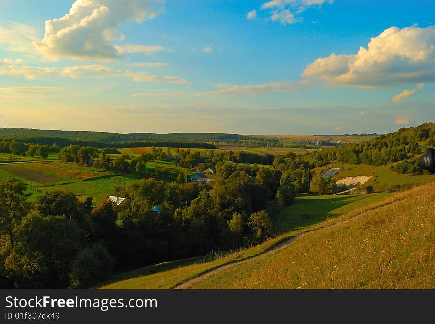 View on the  village  with blue sky