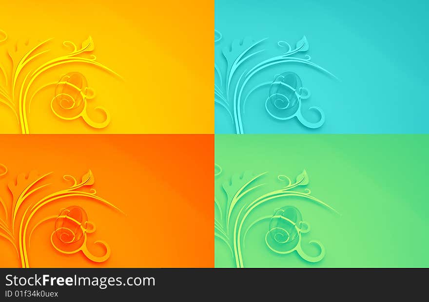 Four color pop-art like 3d easter eggs and floral background shapes. Four color pop-art like 3d easter eggs and floral background shapes.