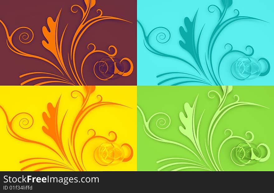 Four color pop-art like 3d easter eggs and floral background shapes. Four color pop-art like 3d easter eggs and floral background shapes.