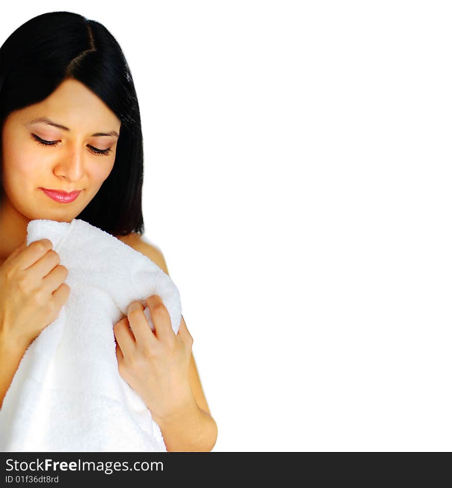 Beautiful spa woman against a white background.