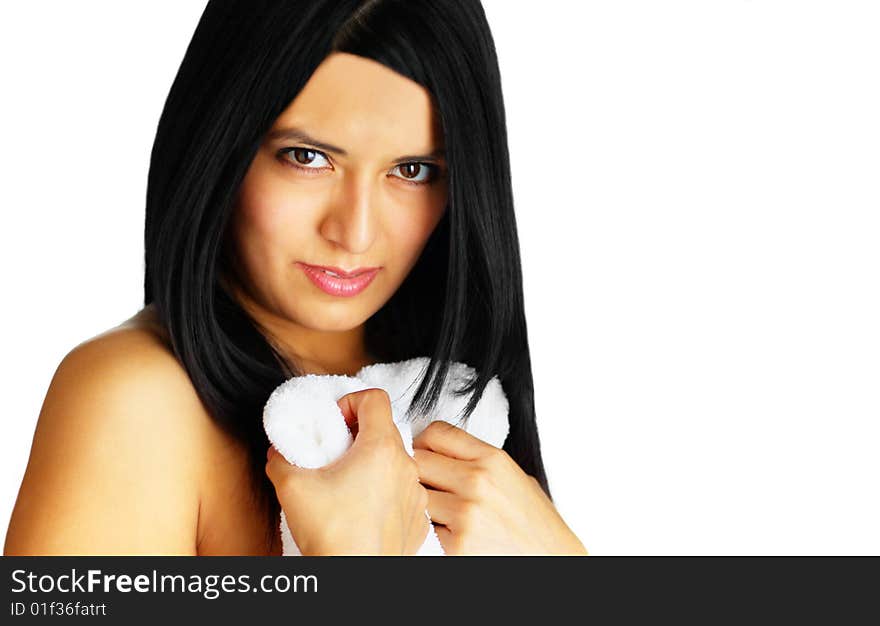 Beautiful spa woman against a white background.