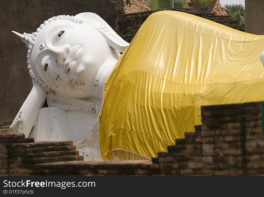 Detail of the head from the laid buddha, Thailand