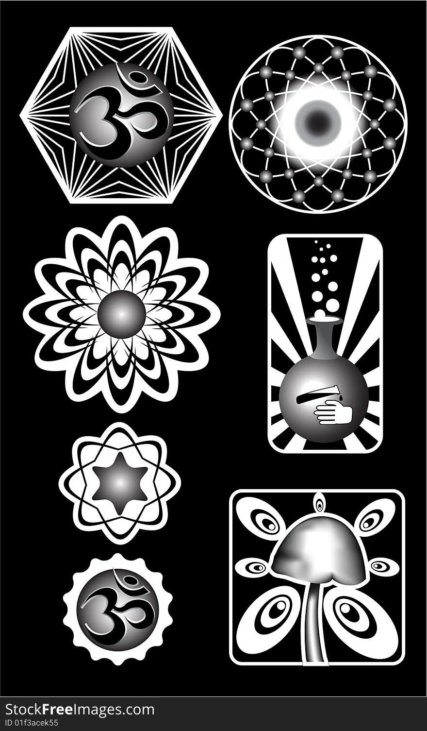 Set of tribal black and white signs on black plate. Set of tribal black and white signs on black plate.