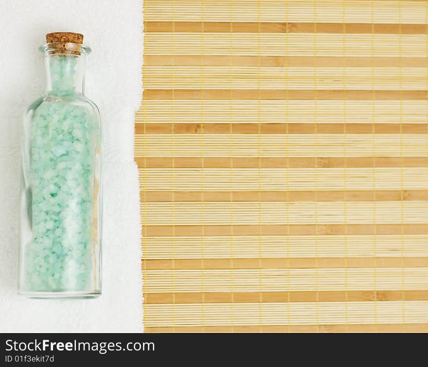 Brightly light spa display on top of a bamboo mat. Brightly light spa display on top of a bamboo mat