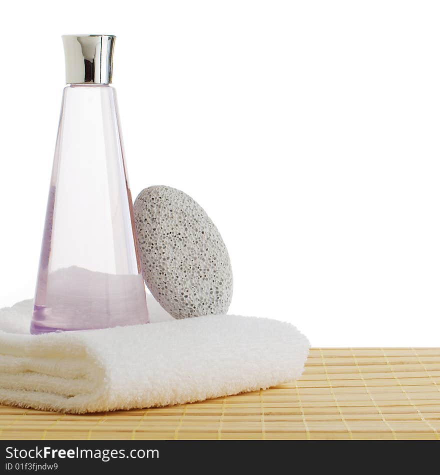 Bath products on display against a white background. Bath products on display against a white background.