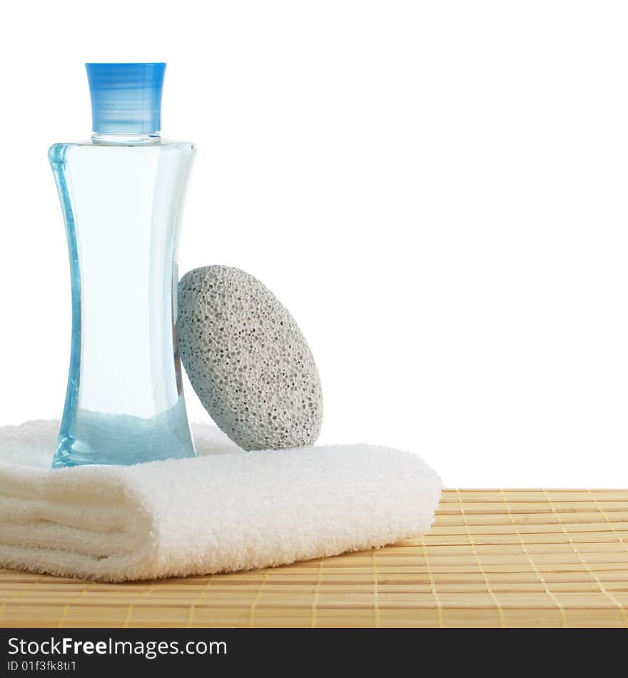 Bath products on display against a white background. Bath products on display against a white background.