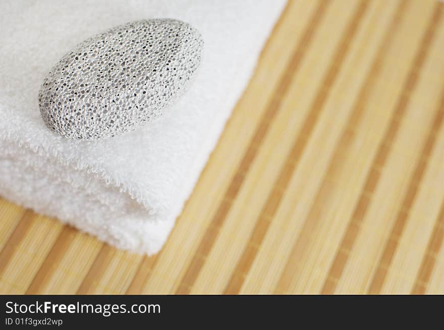 Bath products being displayed on a bamboo mat. Bath products being displayed on a bamboo mat.