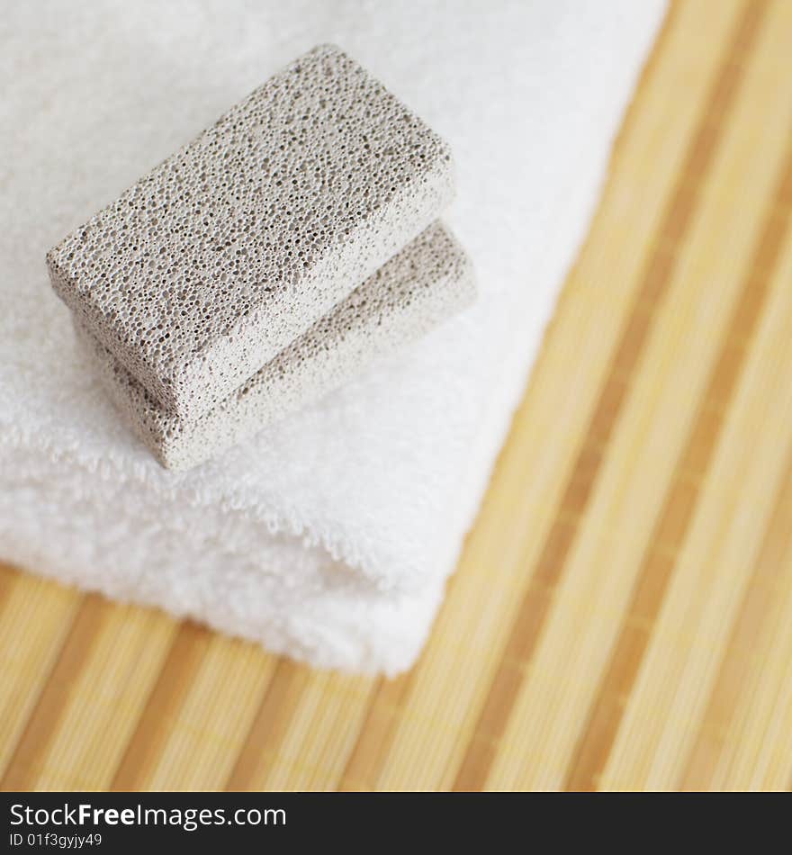 Bath products being displayed on a bamboo mat. Bath products being displayed on a bamboo mat.