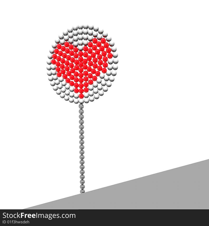 A road sign showing the heart consisting of balls