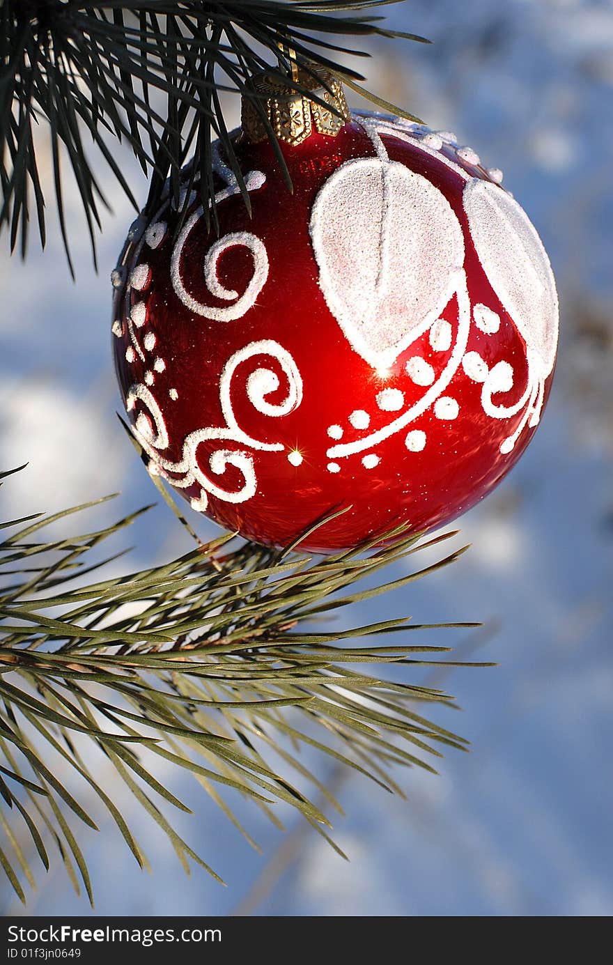 Red glass ball with pattern. Red glass ball with pattern