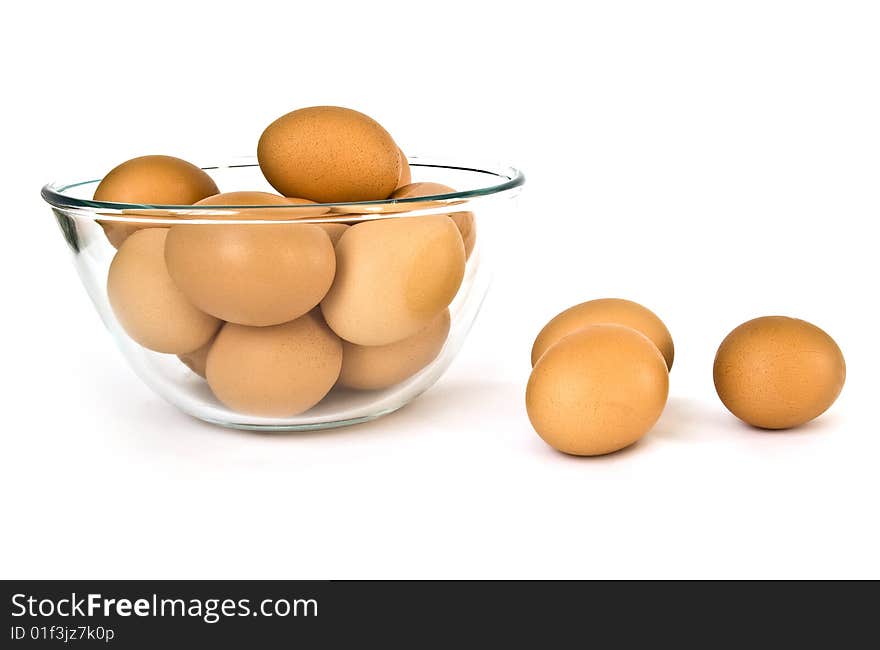 Bowl of eggs isolated on white background