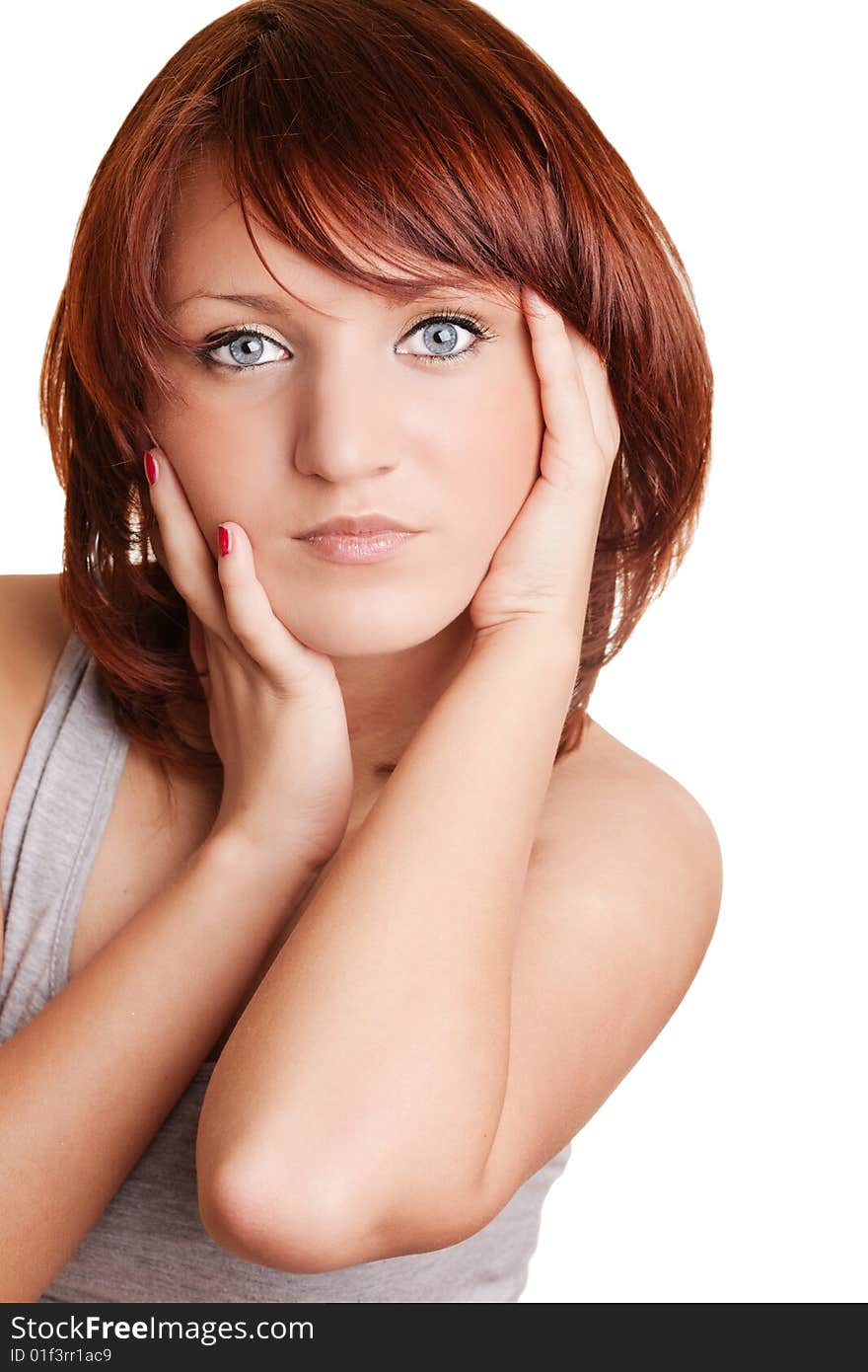 Beautiful young girl holding her face with hands. Beautiful young girl holding her face with hands