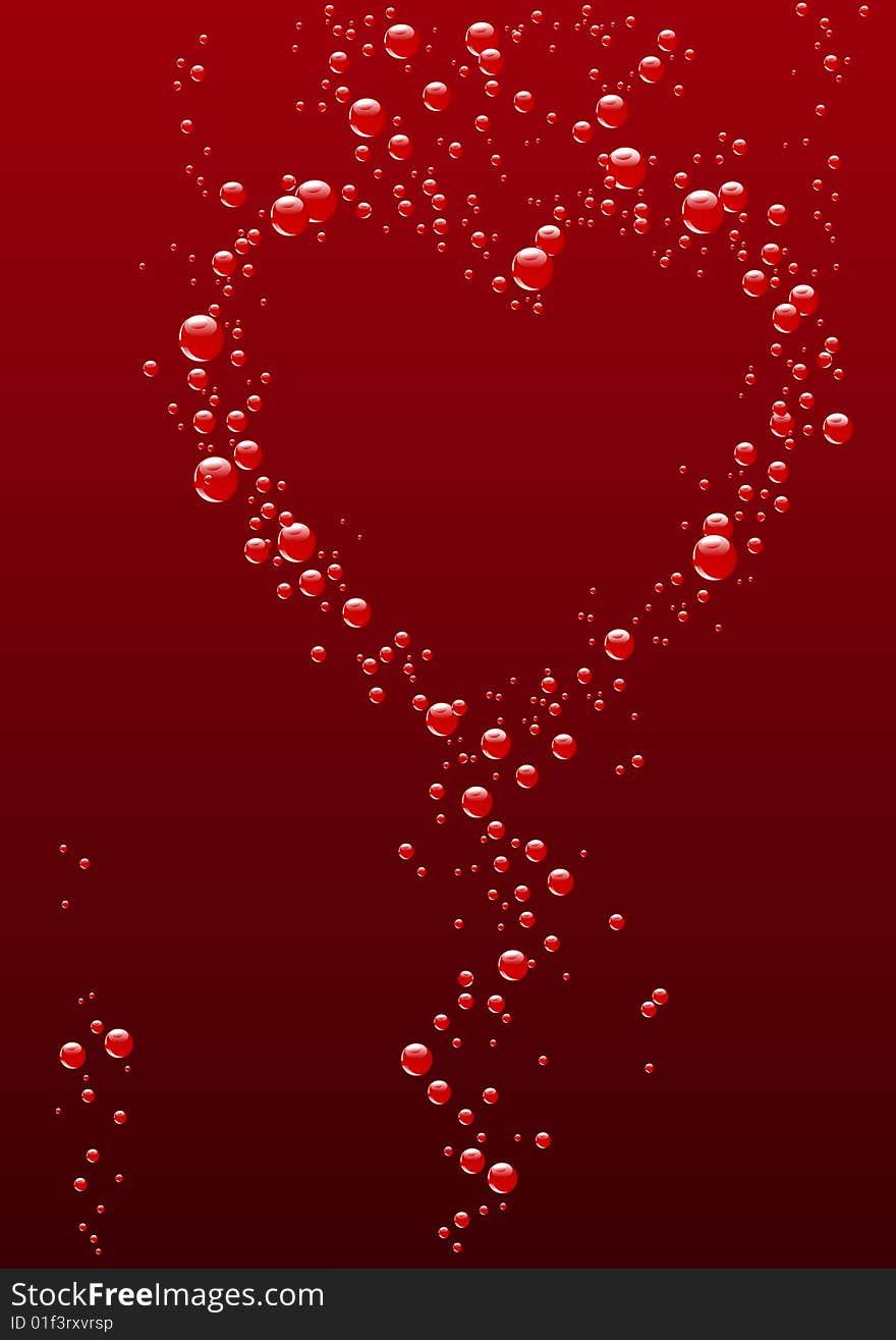 Heart from bubbles on red background. Additional vector format in EPS (v.8).