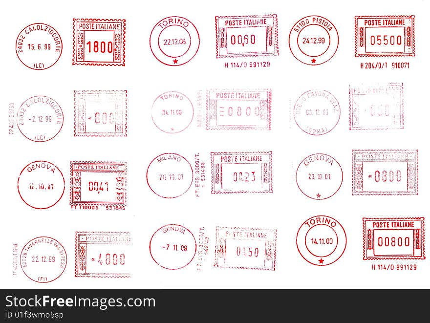 Italian postage and rubber stamps background. Italian postage and rubber stamps background